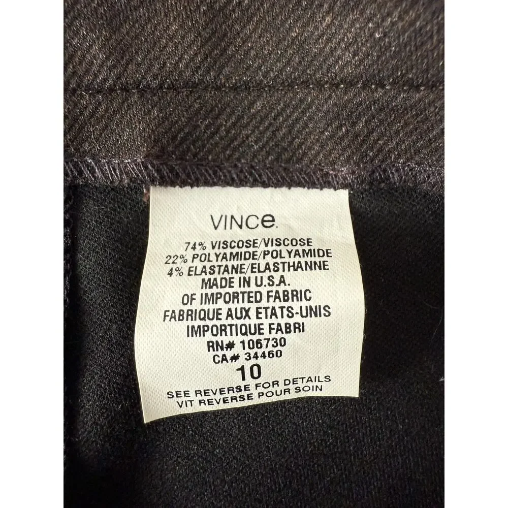 Vince Size 10 Stretch Flat Front Casul Pants Brown Button Zip - Picture 6 of 12